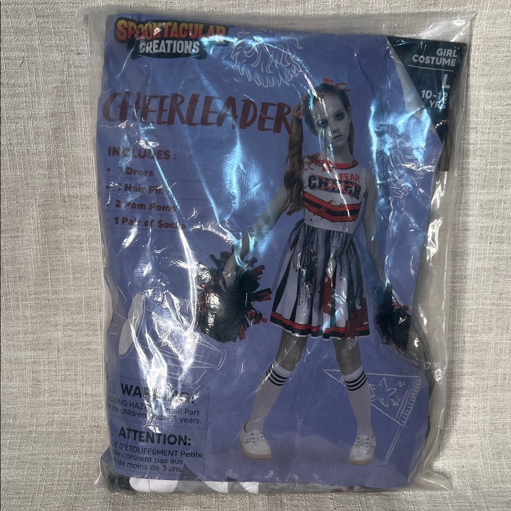 Girls Large Cheerleader Costume with Pom Poms 10-12 years olds